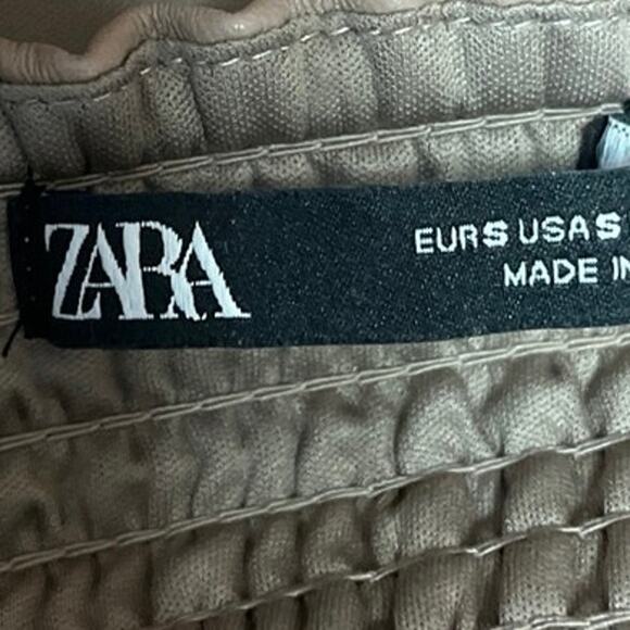 Zara Brown Faux Leather Sweetheart Neck Smocked Corset Bustier Crop Tube Top S - Picture 3 of 4